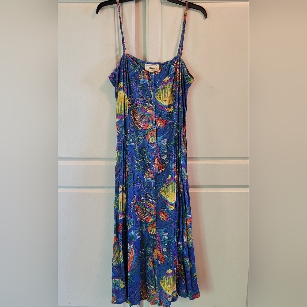 Vintage Adini “Under the Sea” Maxi Dress – Boho 70s Oceanic Print